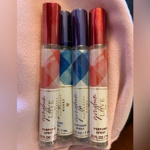 NWT BATH AND BODY WORKS GINGHAM AND GINGHAM “LOVE” perfume sprays. Includes 4